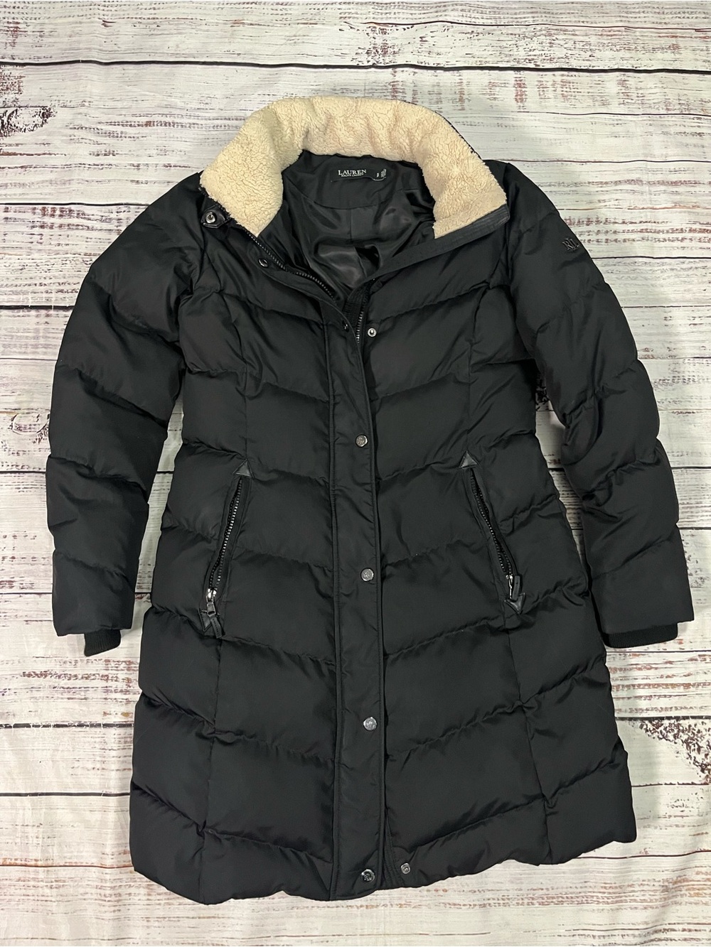 Lauren Ralph Lauren women’s Black Down Feather Puffer Coat Mid-Length Size SP
